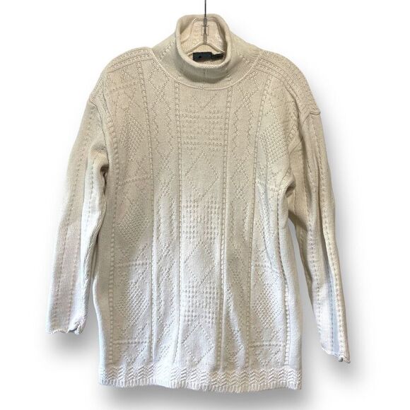 Liz‎ Wear, Cream Cable Knit Mock Turtle Sweater - Picture 1 of 10